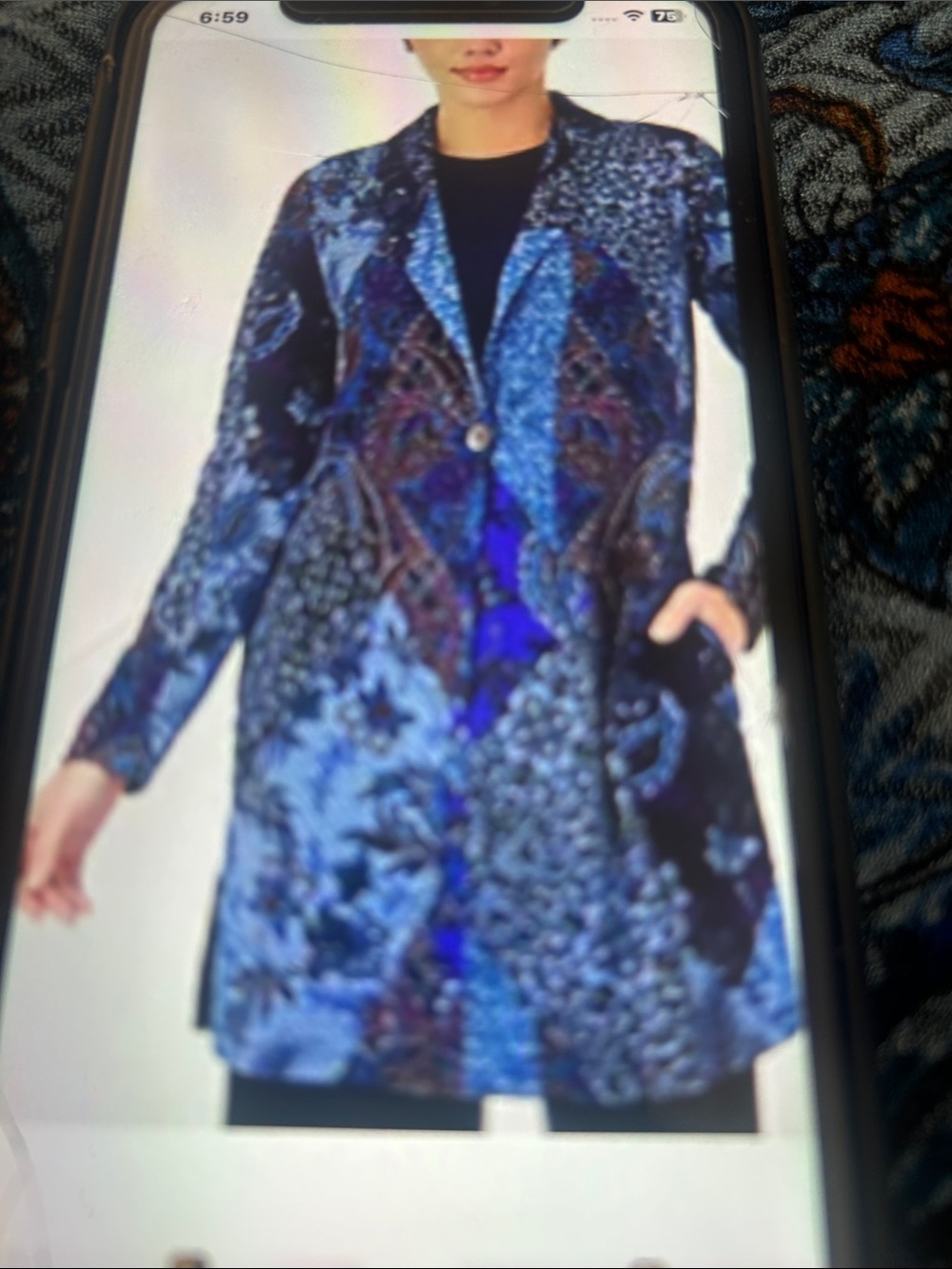 Susan Graver Blue Patchwork-Print Longline Blazer - Picture 7 of 10